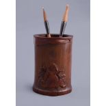 A Chinese cylindrical bamboo brushpot by Zhi Yuanfu