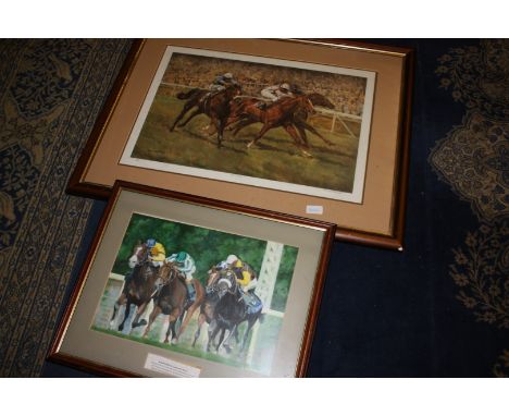 A framed limited edition Print by Margaret Barrett ''Full Stretch'' and a framed Print '''Whip Hand''