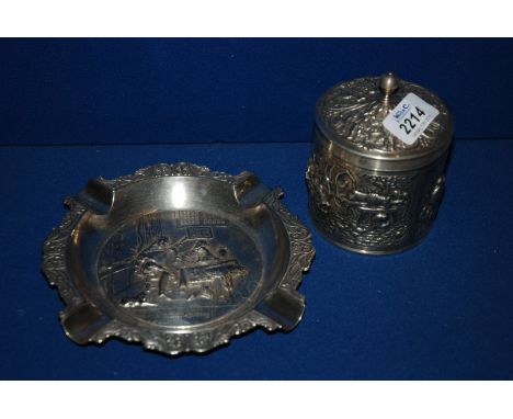 A Dutch RePousse Silver plated Caddy and Ashtray .