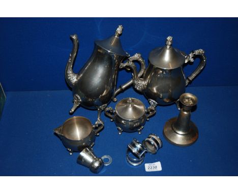 A plated four piece Coffee Set, a plated German Candlestick, etc.