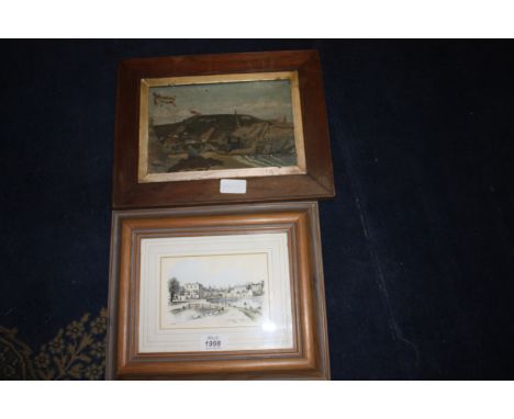A print of Ponds - Highgate 1884, plus an Oil painting of a coastal town landscape