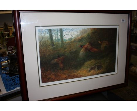 A framed reproduction Archibald Thorburn Print, depicting pheasants, no. 349/850