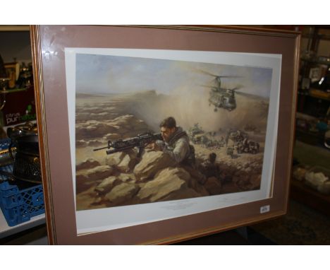 A framed limited edition Print of ''Mobility Troop Re-Supply depicting an SAS fighting column being re-supplied by an RAF Chi