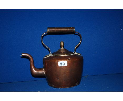 A copper Kettle with brass acorn finial