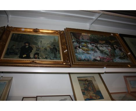 A Print on canvas signed G. Clausen, dated 1881 and entitled 'Spring Morning, Haverstock Hill', along with a large paint sign