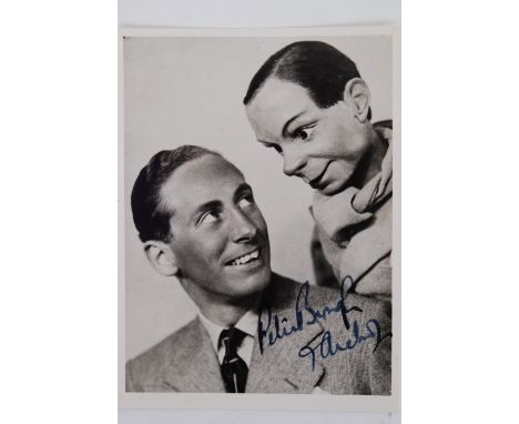PETER BROUGH: An original vintage postcard sized black and white photograph of Peter Brough and his puppet Archie Andrews. Si