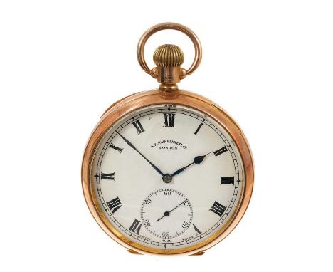 Gentlemen's 9ct rose gold pocket watch with Swiss 17 jewel button-wind movement retailed by Sir John Bennett, London, the cir