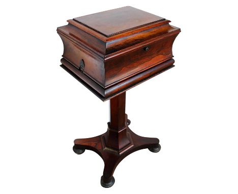 Late Regency rosewood teapoy, now converted into an artists paint box, the removable caddy top raised on facetted column and 