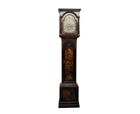 Benjamin Turner, London: 18th century 8 day longcase clock, the arched brass dial with cast spandrels, subsidiary seconds and