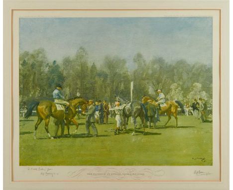 *Sir Alfred Munnings (1878-1959) signed print - The Paddock at Epsom, Spring Meeting, with pencil dedication to Frank Girling