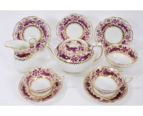 Good quality English porcelain tea service, painted in purple and gilt with a grapevine pattern, retailed by T. Goode &amp; C