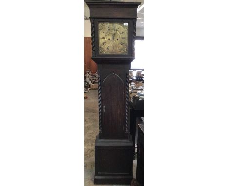 18th century 8 day longcase clock by Latimer Miller, the square brass dial with subsidiary seconds, in oak case with barley t