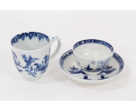 A Caughley miniature blue and white tea bowl and saucer, circa 1780, decorated in the Island pattern, together with a miniatu