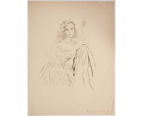 *Cecil Beaton (1904-1980) pencil portrait, Paulette Goddard, titled in coloured pencil lower right, 61cm x 46cm, unframed