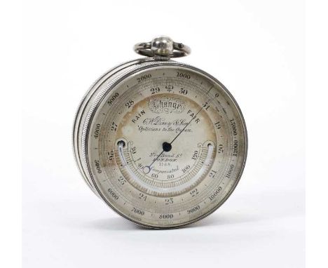 Victorian silver cased travelling pocket barometer/thermometer and compass, dial signed C W Dixey &amp; Sons, New Bond St. Lo