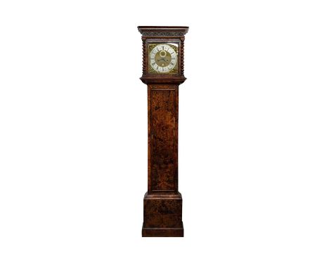 Thomas Stones, London, Good late 17th Century mulberry cased 8 day longcase clock, the 12" square brass dial with cast spandr