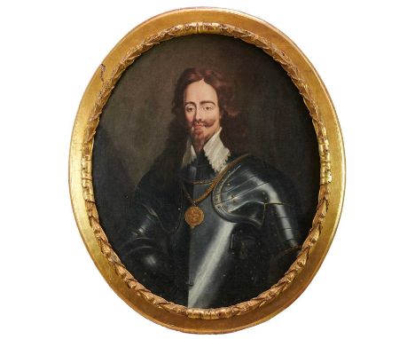 After Van Dyke, 19th century oval oil on canvas - portrait of Charles I, 102cm x 84cm, in good period gilt frameRe-lined and 