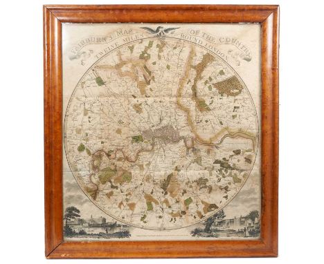 Fairburn's Map of the country twelve miles around London, first edition pub. 1798, the hand tinted engraved map within glazed