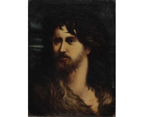 Continental School 18th Century, oil on canvas - A portrait of a wild man with long hair and beard, 31cm x 23cm, unframed