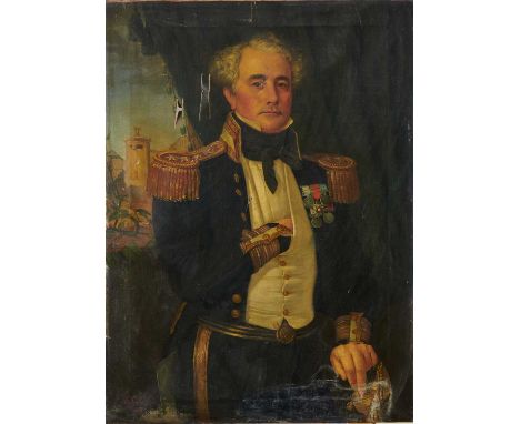 English School, mid 19th century, oil on canvas - portrait of a Naval officer, indistinctly signed, dated 1846, 101cm x 73cm,
