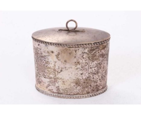 Victorian silver tea caddy of navette form with gadrooned borders and hinged cover with loop handle, (Birmingham 1898), maker