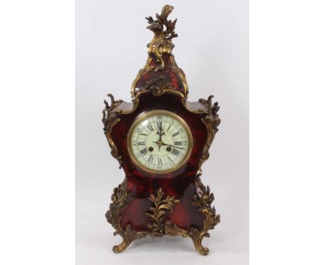 Large early 20th century French tortoiseshell veneered mantel clock, indistinctly signed, in tortoishell veneered rococo shap