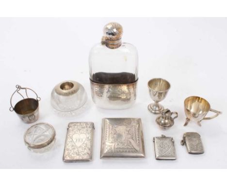 Small group of miscellaneous late 19th/early 20th century silver, including cigarette case, card case, two vesta cases, and o