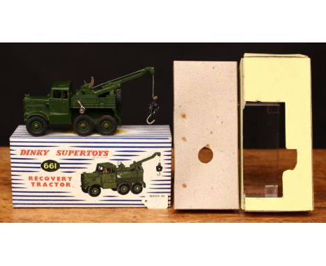 Dinky Supertoys 661 recovery tractor, military green body, painted seated driver figure, military green hubs, boxed with orig