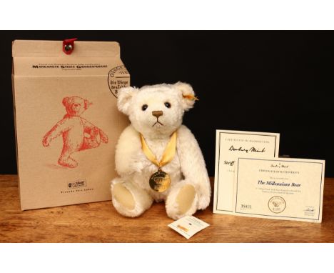 Steiff (Germany) EAN 654701 Millennium teddy bear, exclusively for Danbury Mint, trademark Steiff button to ear with yellow a