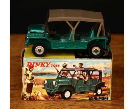 Dinky Toys 342 Austin Mini-Moke, metallic green body with tan plastic canopy roof, chrome spun hubs, boxed