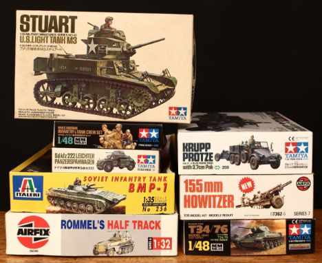 A collection of 1:32, 1:35 and 1:48 scale model kits, comprising Airfix 06360 Series 6 Rommel's Half Track model kit, boxed w