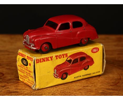 Dinky Toys 161 Austin A40 Somerset saloon, deep red body with red ridged hubs, boxed - yellow picture box, correct colour spo