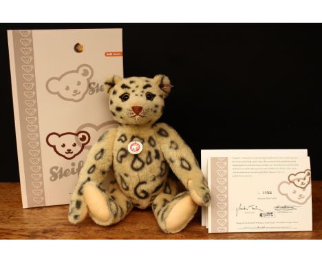 Steiff (Germany) EAN 420696 Leopard teddy bear, trademark Steiff button to ear with red and white tag, 40cm high, boxed with 