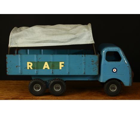 A 1950's Tri-ang Toys (Lines Brothers Ltd) large scale pressed steel RAF truck, pale blue body with various decals to sides, 