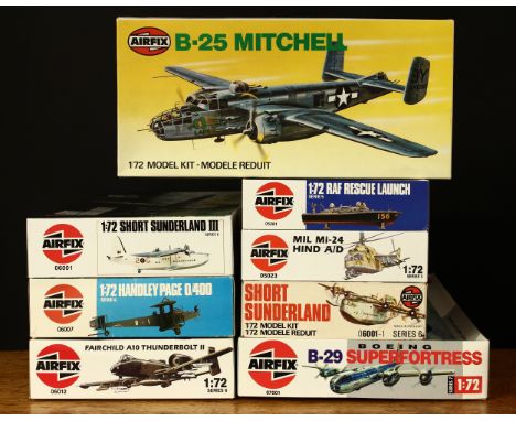 A collection of 1:72 scale Airfix model kits, comprising Airfix 06001 Series 6 Short Sunderland III model kit, boxed with ins