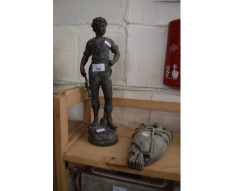 SPELTER MODEL OF A YOUNG BOY WITH A CONCRETE MODEL OF A PIG (2)