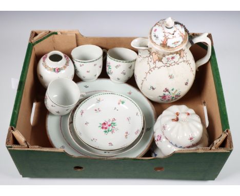 China, collection of famille rose porcelain, late 18th century, decorated with Lowestoft pattern, comprising a coffee-pot and