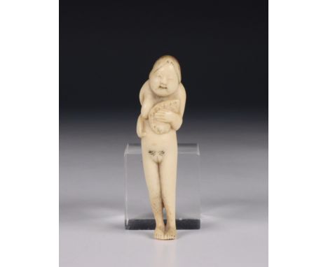 Japan ivory stag-horn netsuke, Meji period (1868-1912), carved as a naked elderly lady h. 7 cm [1]