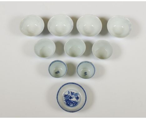 China, collection of blue and white porcelain cups and saucers, 18th century and later, comprising four canted saucers painte