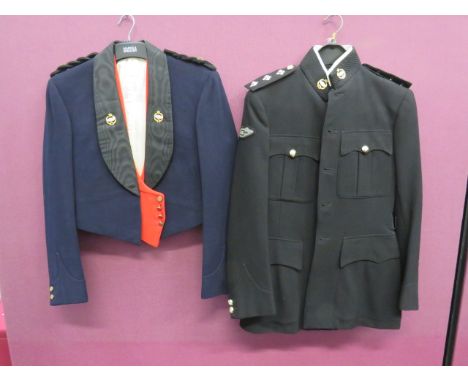 Good Selection of Royal Tank Regiment Dress Uniform consisting black single breasted patrol tunic.  High collar with black br