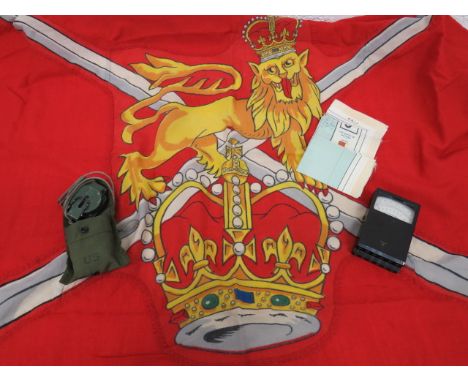 Recruiting Office Flag 47 x 74 inch, red cotton flag with central royal crest and Queens crown set over crossed swords.  Toge