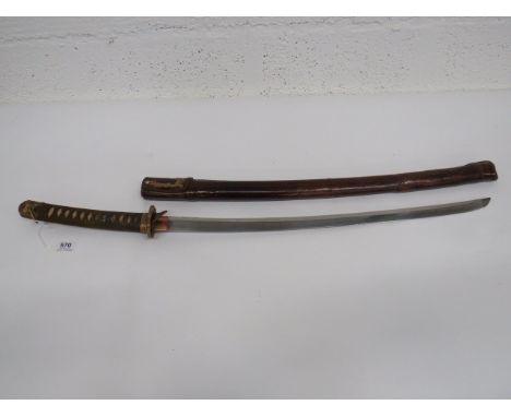 Japanese Officer's Military Pattern Katana Sword 28 inch single edged blade.  Copper habaki.  Brass floral military tsuba.  B