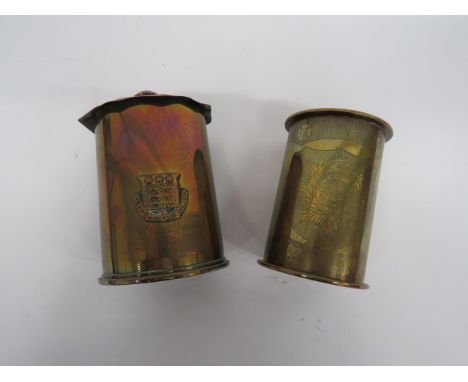 Two WW1 Trench Art Tobacco Pot Converted Shell Cases consisting a brass Magdeburg 1907 dated case with the base engraved 'Sid