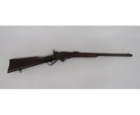 Rare Model 1860 Spencer Obsolete Calibre Carbine first model example.  22 inch, browned, rifled, rimfire barrel.  Rear lift u