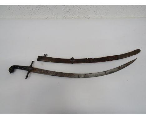 Early 19th Century Persian Bladed European Scimitar 29 1/2 inch, single edged, curved blade. The faces with gilt inlaid scrip