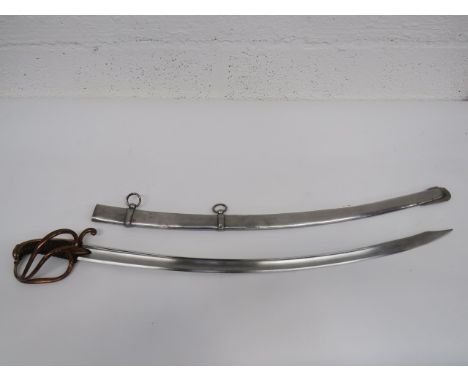 Early 19th Century French Pattern Cavalry Sword 35 inch single edged slightly curved blade with clipped point. Large fuller w