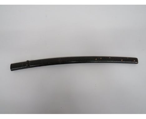 Japanese Wakizashi Scabbard 22 1/2 inch, black and glitter lacquered, wooden scabbard.  The lower section with inlaid bone st