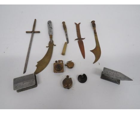 Good Selection of Small Trench Art Items including alloy made anvil engraved 'Souvenir 108 POW Coy Le Havre 1917-18' ... Two 