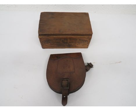 1877 Dated Horseshoe Case and Horseshoe Nail Box brown leather horseshoe case.  The flap stamped 'A.A.O.D.' with various broa