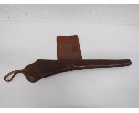 Scarce Colonial Martini Carbine Saddle Bucket brown leather, 27 inch bucket.  Top flap with leather securing strap.  Large mi